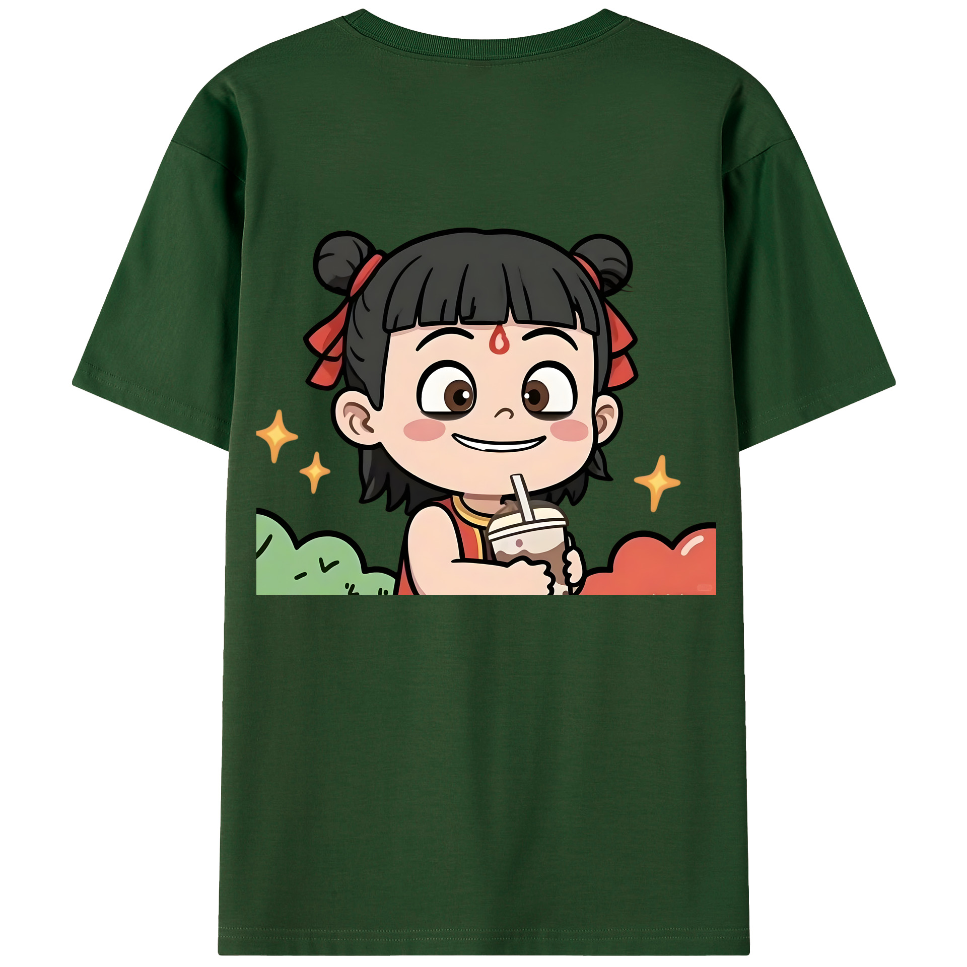 （画像用） Ne Zha 2 ナタ 魔童の大暴れ 綿100％半袖Tシャツ（背面プリント）